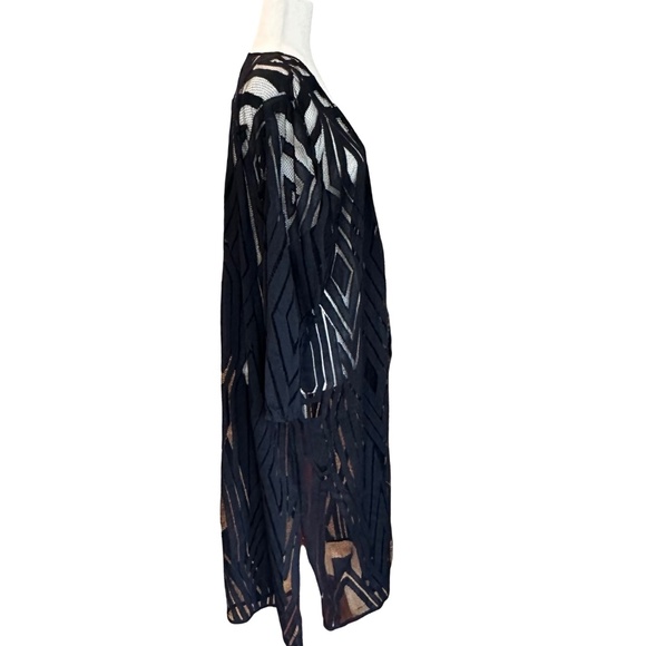 Chico's Black Long Sheer Cardigan Kimono Duster Topper Cover Up XL (Chico's 3) - Picture 3 of 13